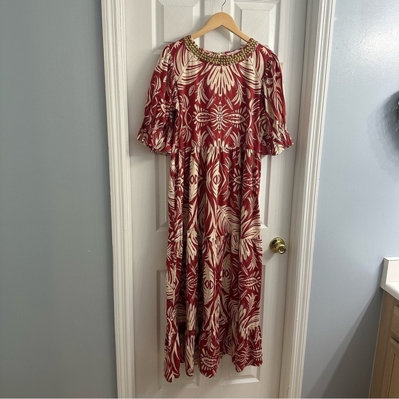Sheridan French Dress Maxi Boho Michola Red Floral Tropical Vacation Puff Large - Picture 3 of 6